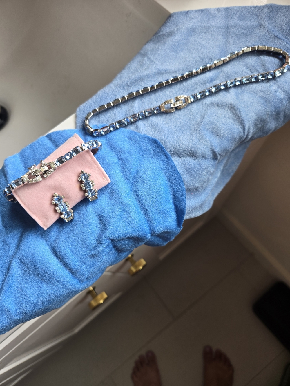 Mazer Bros Vintage 1940s-50s Aqua Blue Rhinestone Parure | Jewelery Set
